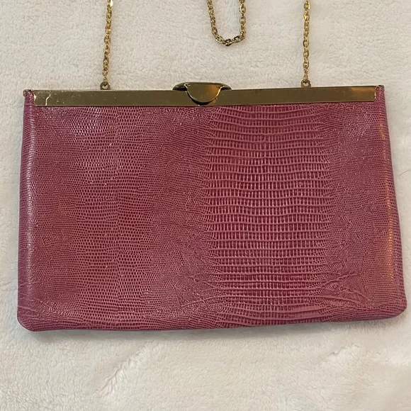 Vintage ETRA Elegant Leather Hand Bag Purse Clutch Bordeaux Goldtone Chain ✨ - Picture 3 of 11